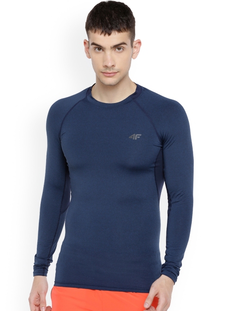 

4F Men Navy Blue Solid Round Neck T-shirt
