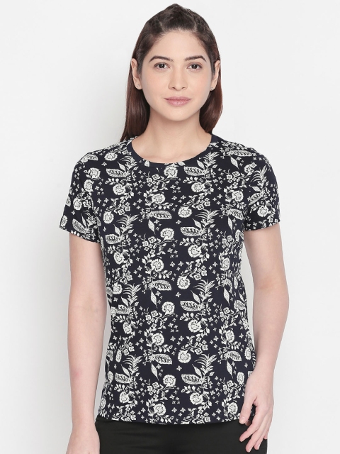 

Honey by Pantaloons Women Navy Blue Printed Pure Cotton Top