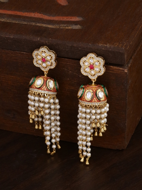 

Voylla Gold-Toned & White Dome Shaped Jhumkas