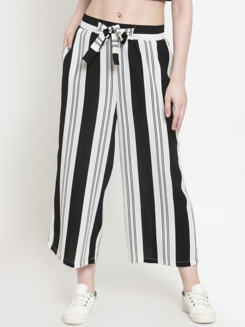 

Color Cocktail Women White & Black Regular Fit Striped Parallel Trousers