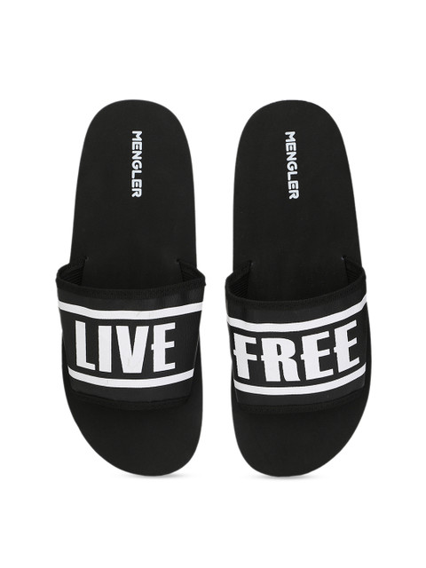 

MENGLER Men Black Printed Sliders