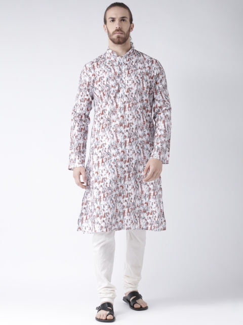 

DEYANN Men White & Red Printed Straight Kurta