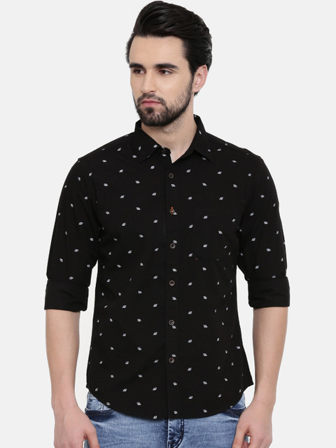 

IMYOUNG Men Black Slim Fit Printed Casual Shirt
