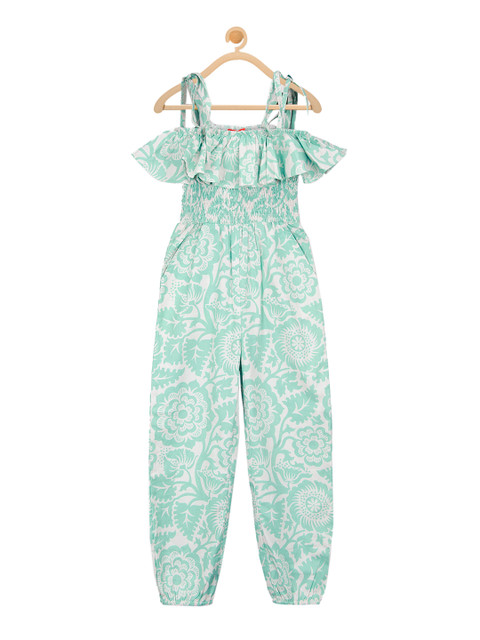 

Olele Girls Green & Off-White Self Design Basic Jumpsuit