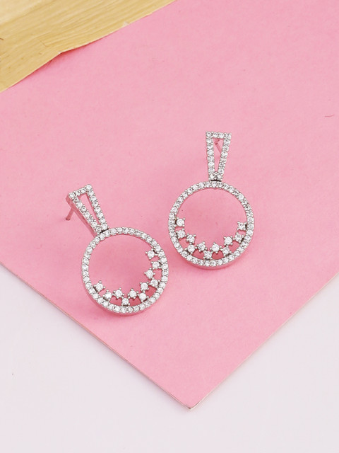 

Voylla Silver-Toned & White Circular Drop Earrings