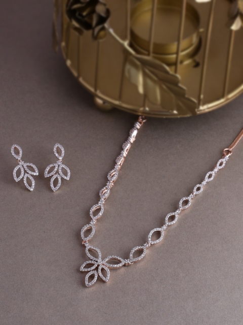 

Voylla Women Rose Gold-Plated & White Cubic Zirconia Studded Jewellery Set