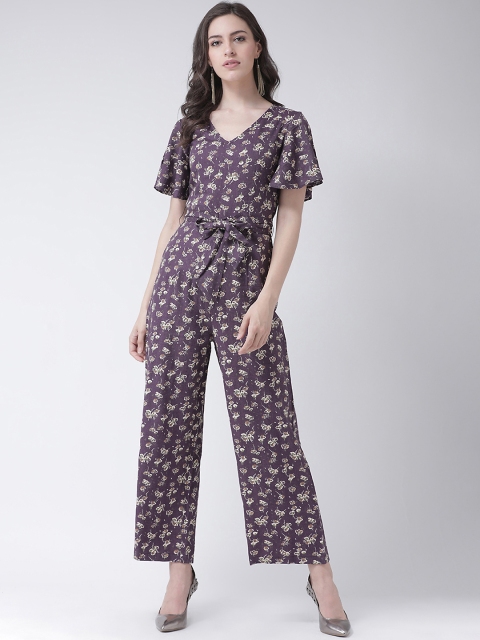 

The Vanca Purple & Cream-Coloured Floral Print Basic Jumpsuit