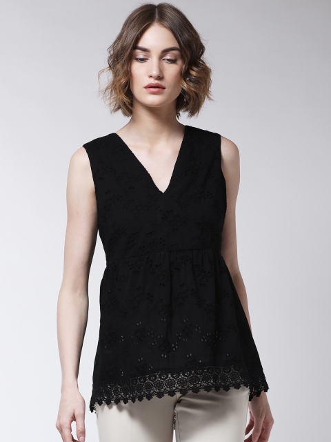 

MAGRE Women Black Self Design Empire Top