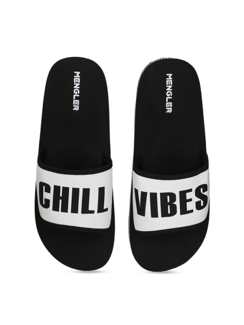 

MENGLER Men White & Black Printed Sliders