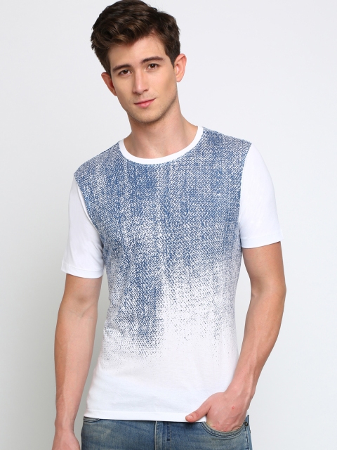 

Crocodile Men White & Blue Printed Round Neck T-shirt