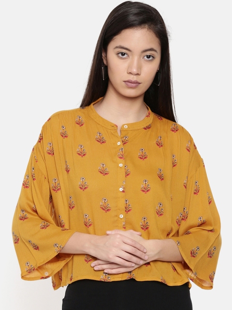 

Chumbak Women Mustard Yellow Printed Shirt Style Top