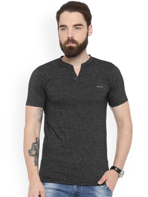 

WITH Men Black Solid Henley Neck T-shirt