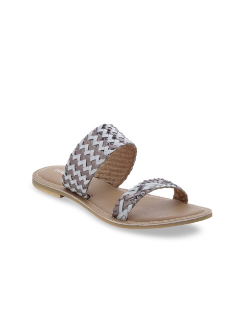 

London Rag Women Beige Woven Design Leather Open Toe Flats