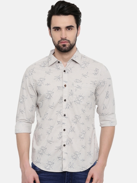 

IMYOUNG Men Beige Slim Fit Printed Casual Shirt