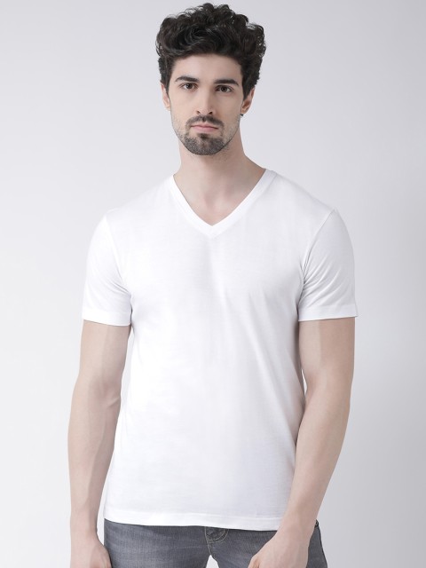 

Friskers Men White Solid V-Neck T-shirt