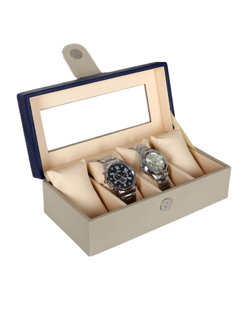 Leather World Beige 4 Slots Watch Box Organiser Case