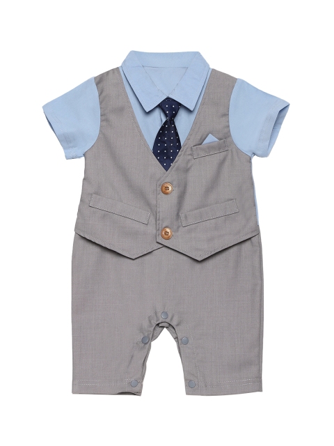 

AJ DEZINES Boys Grey & Blue Colorblocked Romper
