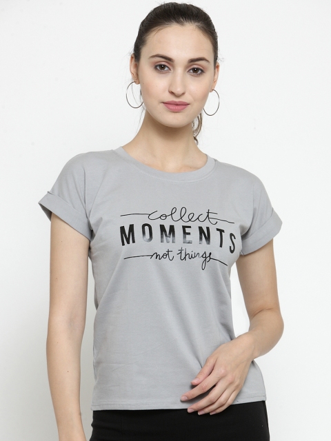 

Everlush Women Grey Printed Round Neck T-shirt