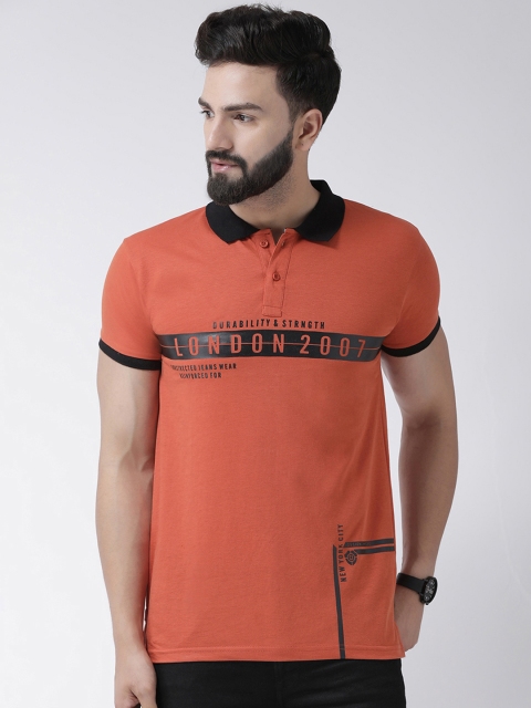 

COBB Men Orange Printed Polo Collar T-shirt