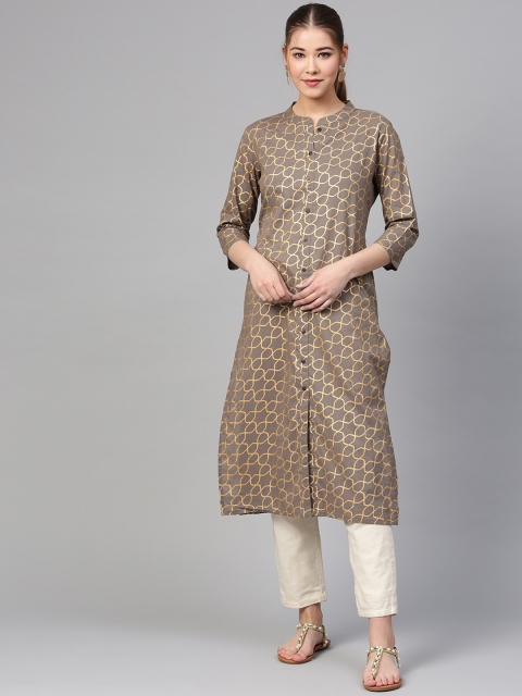 

Varanga Women Grey & Beige Printed Straight Kurta
