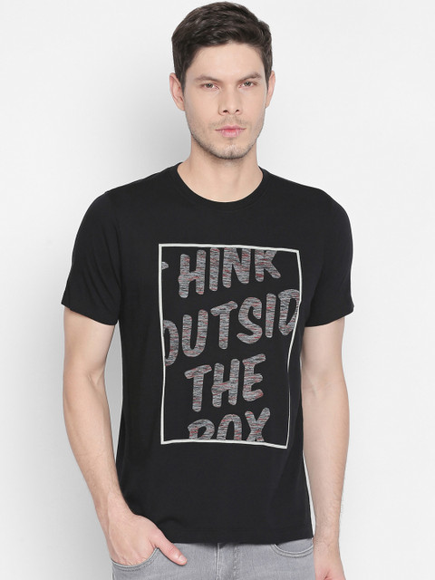 

Basics Men Black Printed Round Neck T-shirt
