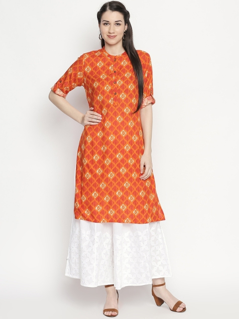 

RANGMANCH BY PANTALOONS Women Orange Printed Straight Kurta