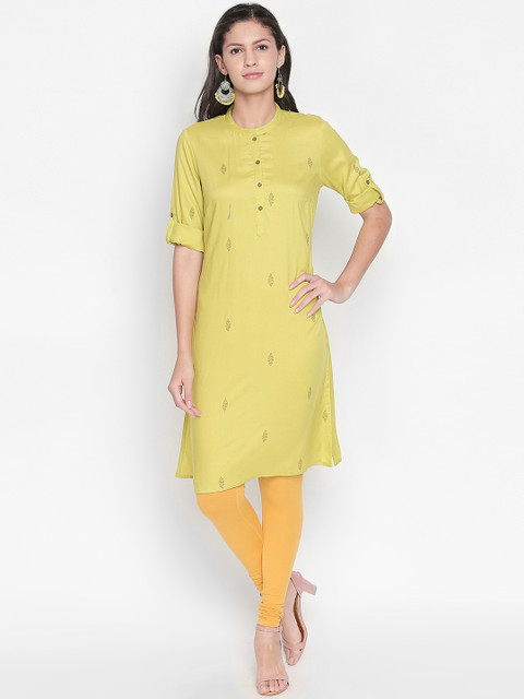 

RANGMANCH BY PANTALOONS Women Yellow Printed Straight Kurta