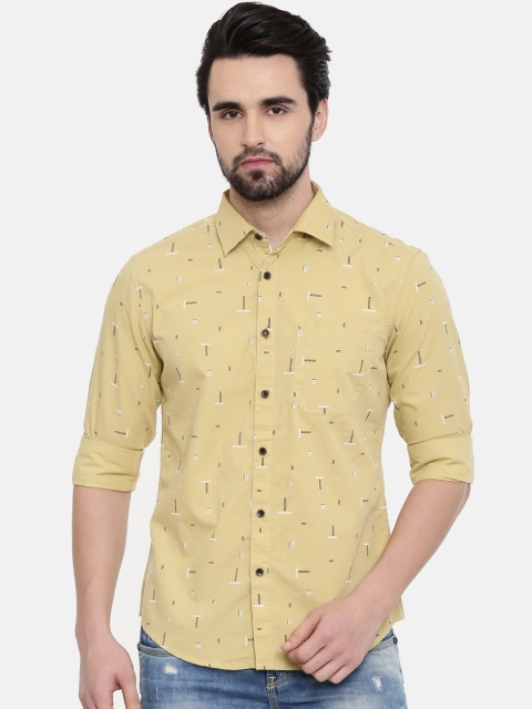 

IMYOUNG Men Yellow Slim Fit Printed Casual Shirt