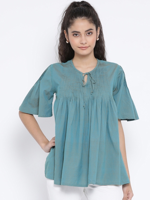 Oxolloxo Women Green Solid A-Line Top