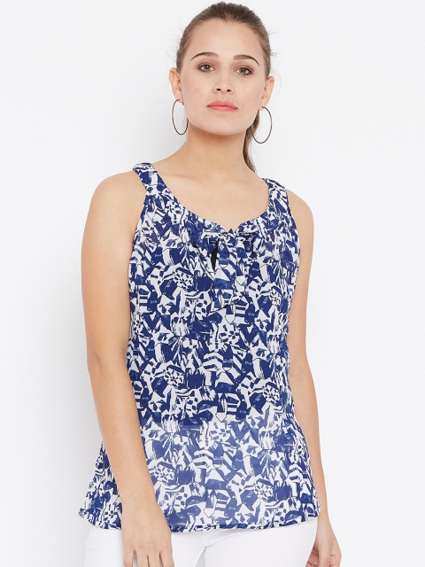 

AASK Women Blue & White Printed Top