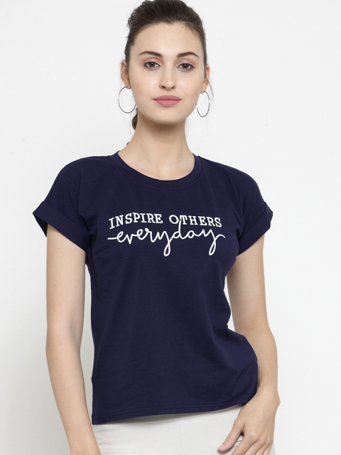 

Everlush Women Navy Blue Printed Round Neck T-shirt