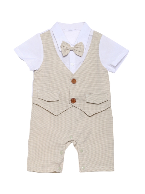 

AJ DEZINES Boys Beige & White Colorblocked Romper