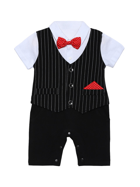 

AJ DEZINES Boys Black & White Striped Romper