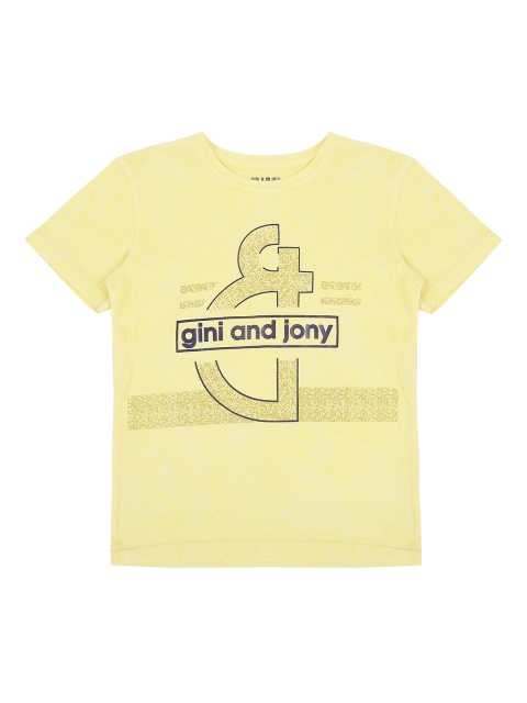 

Gini and Jony Boys Yellow Printed Round Neck T-shirt