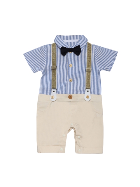 

Aj DEZInES Boys Blue & Beige Striped Romper
