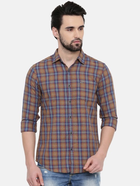 

IMYOUNG Men Brown & Red Slim Fit Checked Casual Shirt