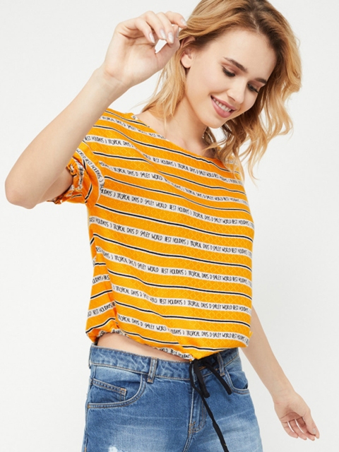 

Smiley World Women Yellow Printed Blouson Top