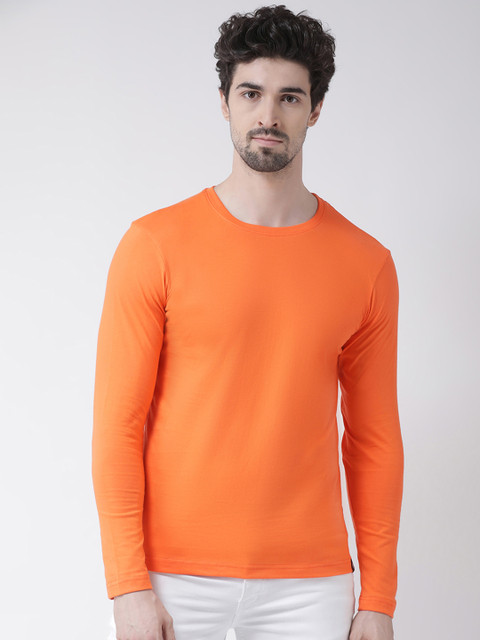 

Friskers Men Orange Solid Round Neck T-shirt