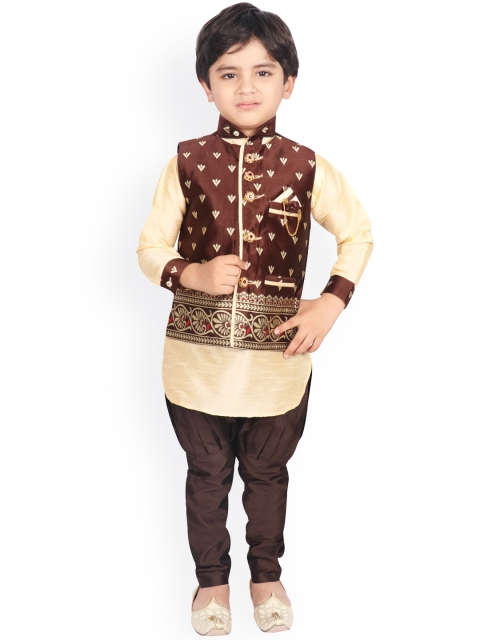 

SG YUVRAJ Boys Coffee Brown & Beige Self Design Kurta with Pyjamas
