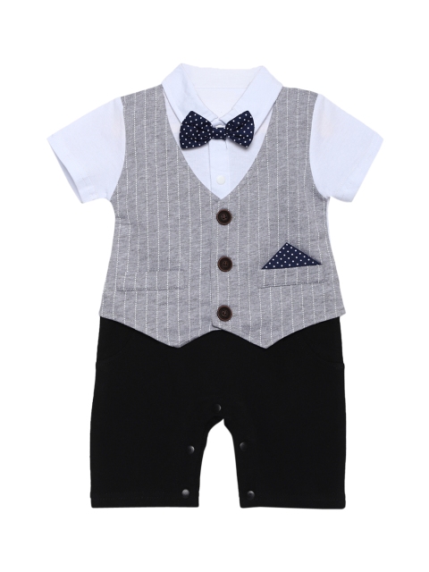 

AJ DEZINES Boys Black & Grey Striped Romper, Multi