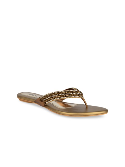 

SOLES Women Bronze-Toned Solid Open Toe Flats