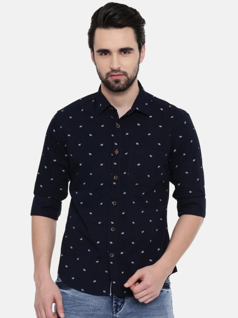 

IMYOUNG Men Navy Blue Slim Fit Printed Casual Shirt