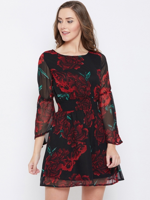 

AASK Women Black & Red Fit and Flare Dress
