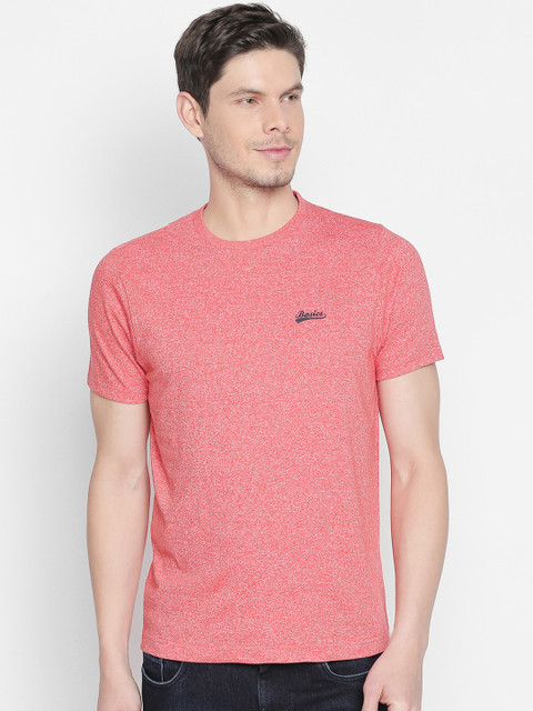

Basics Men Coral Orange Solid Round Neck Slim Fit T-shirt