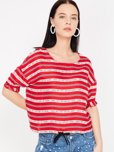 

Smiley World Women Red Striped Boxy Top