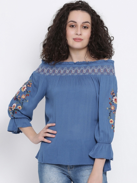 

Oxolloxo Women Blue Printed Bardot Top