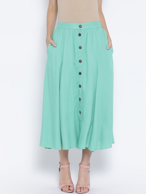 

Oxolloxo Women Green Solid Midi A-Line SKirt