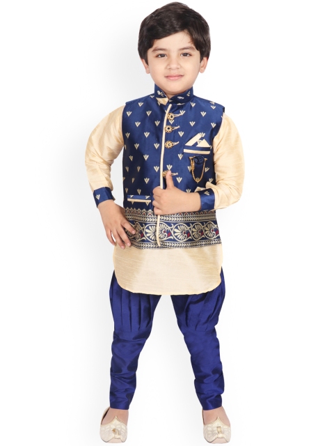 

SG YUVRAJ Boys Navy Blue Self Design Kurta with Pyjamas