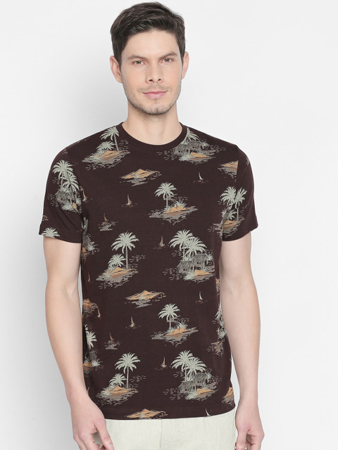 

Basics Men Green Printed Round Neck Slim Fit T-shirt