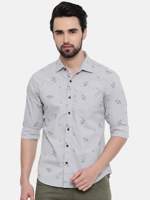 

IMYOUNG Men Grey Slim Fit Printed Casual Shirt
